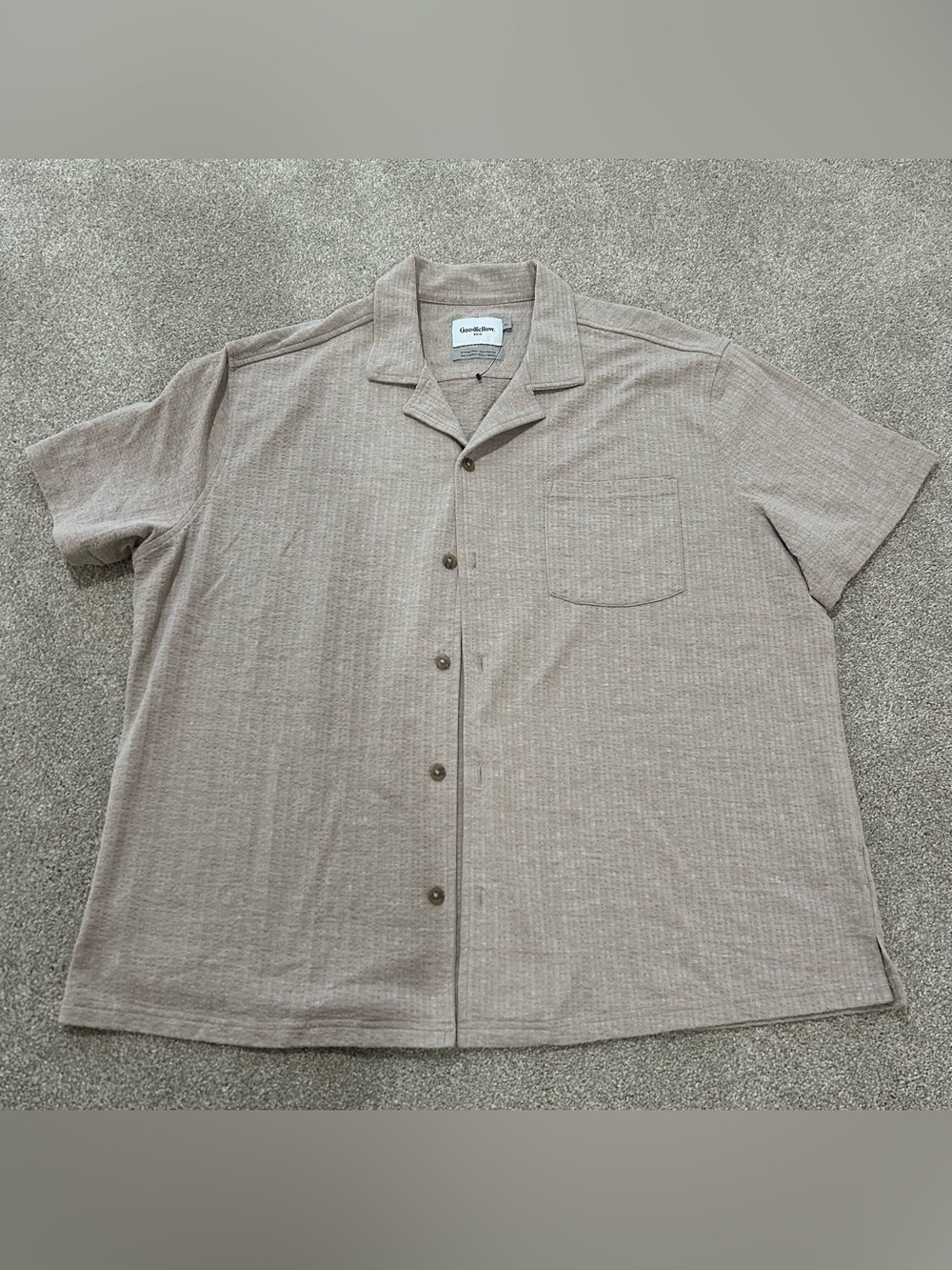 Goodfellow & Co Beige Short-Sleeve Camp Collar Button-Down Shirt